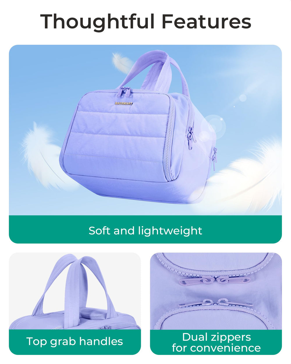 BAGSMART waterproof front pocket keeps wet items separate and easy to wipe clean.