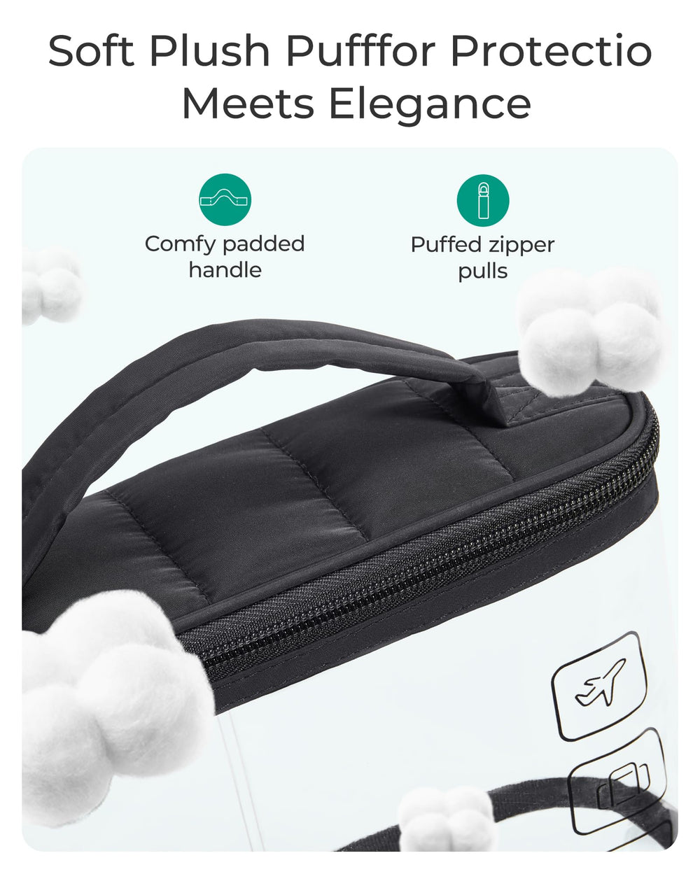 BAGSMART waterproof PVC clear bag offers quick visibility and easy wipe-clean maintenance.