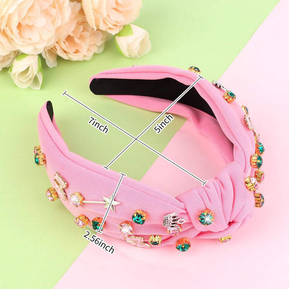 BAHABY Knotted Headband pink bow rhinestones highlights playful charm for everyday wear.