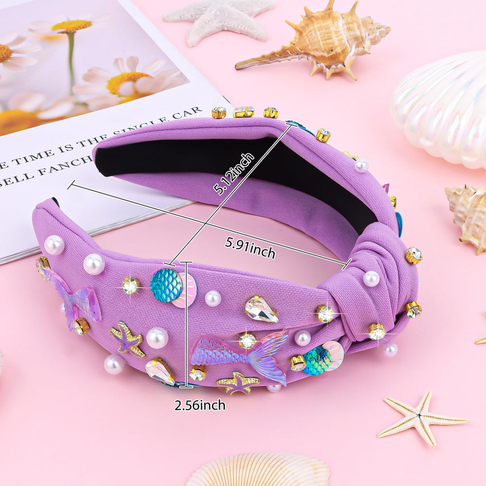 BAHABY Mermaid Headband worn on head shows comfortable fit for long events.