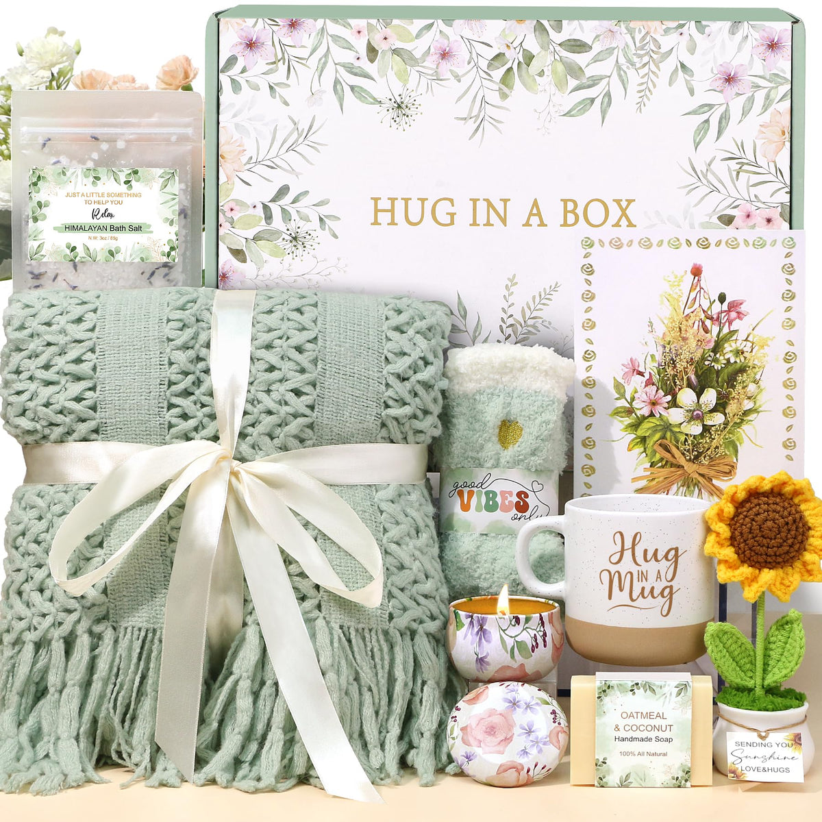 Baicai get well soon gift basket scene with cozy spa comforts for recovery