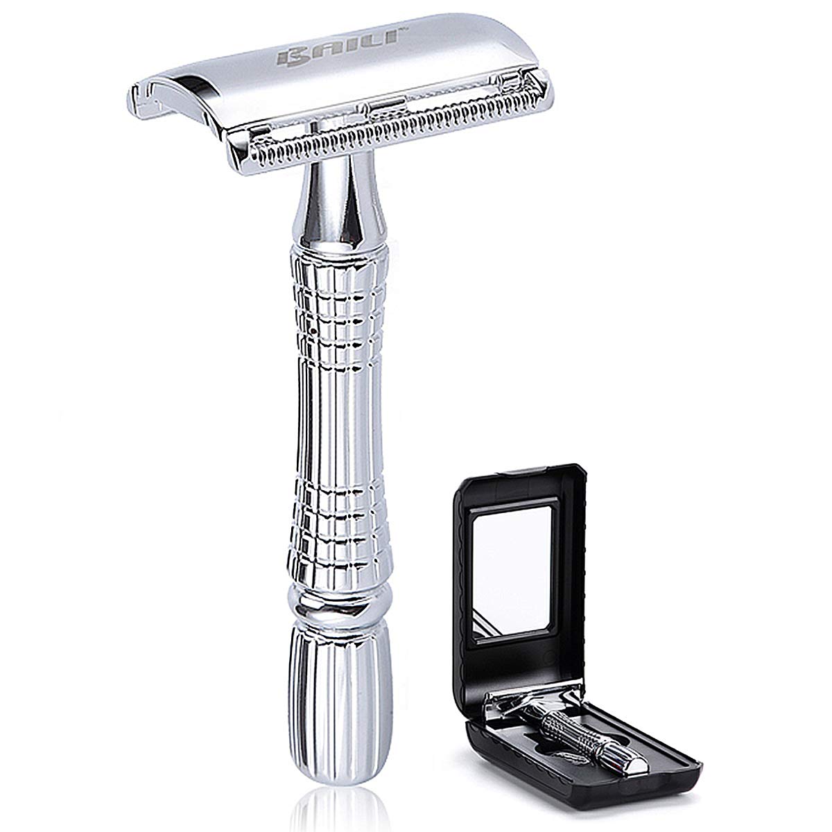 BAILI Classic razor body with chrome finish ready for precise shaving