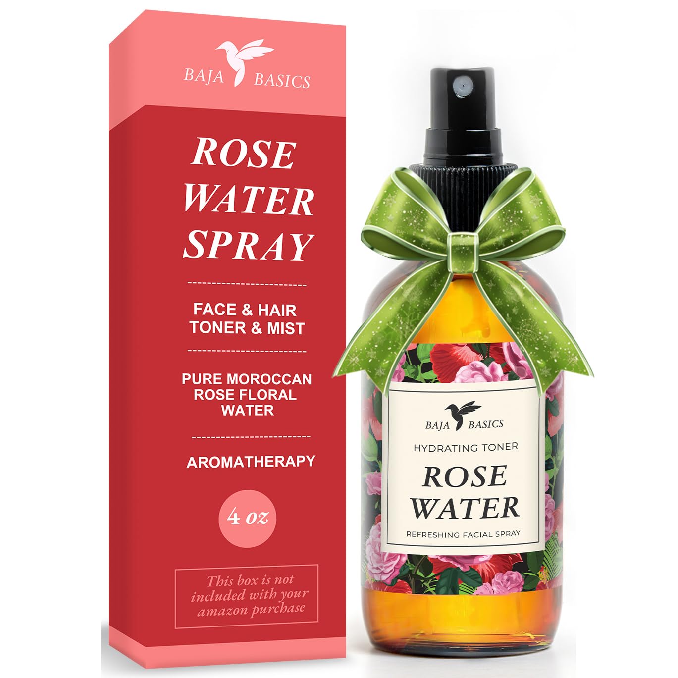 Baja Basics Rose Water Spray 4oz bottle front for pure rosewater hydration