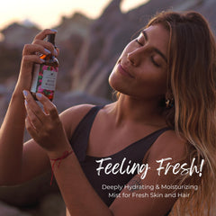 Baja Basics Rose Water Spray being misted on face for gentle hydration