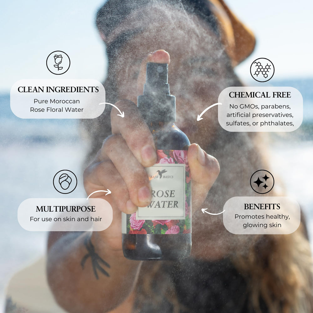 Baja Basics Rose Water Spray in fridge indicating extra cooling boost