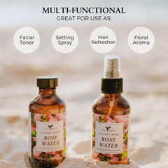 Baja Basics Rose Water Spray applied to hair for scalp refreshment
