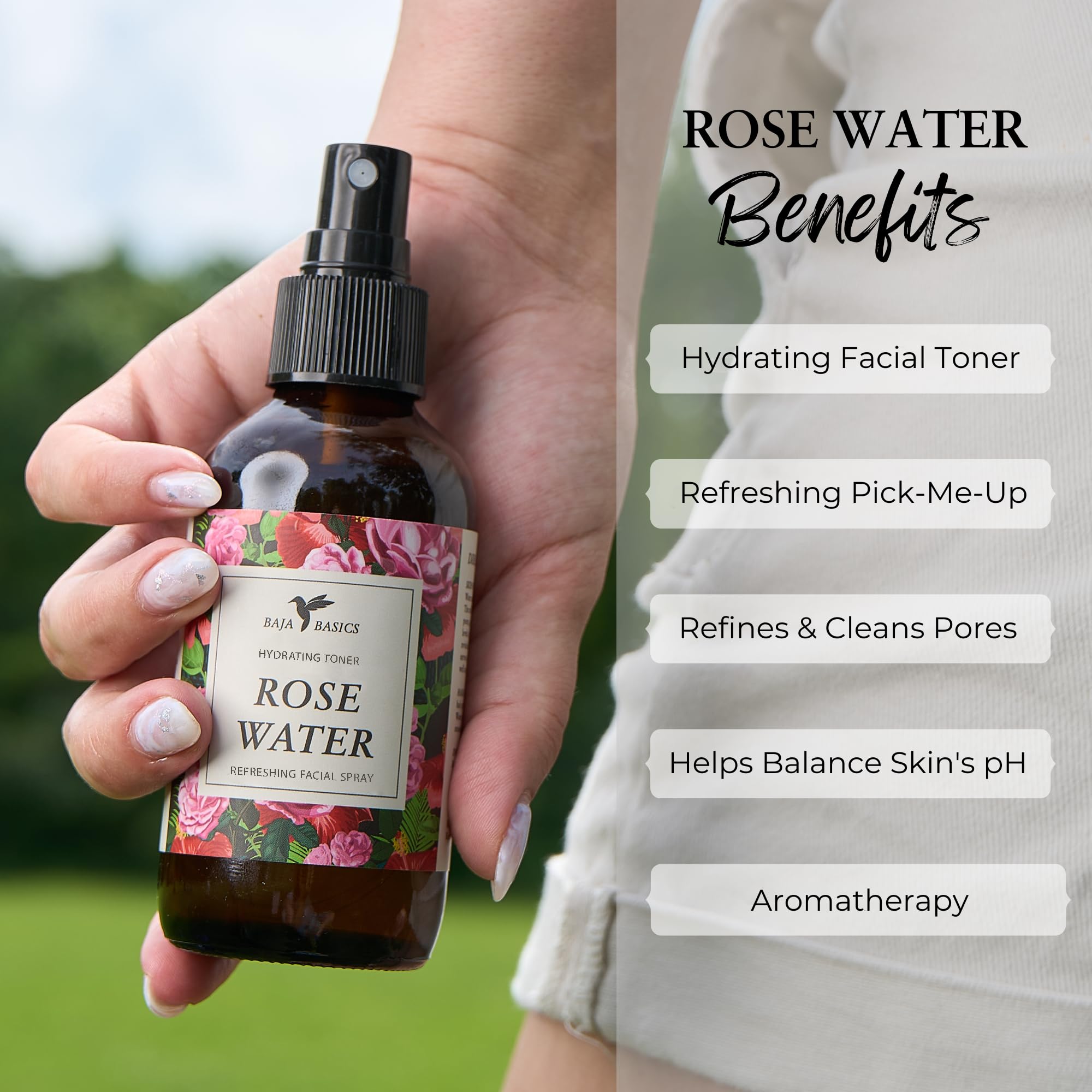 Baja Basics Rose Water Spray with travel gear for on-the-go hydration