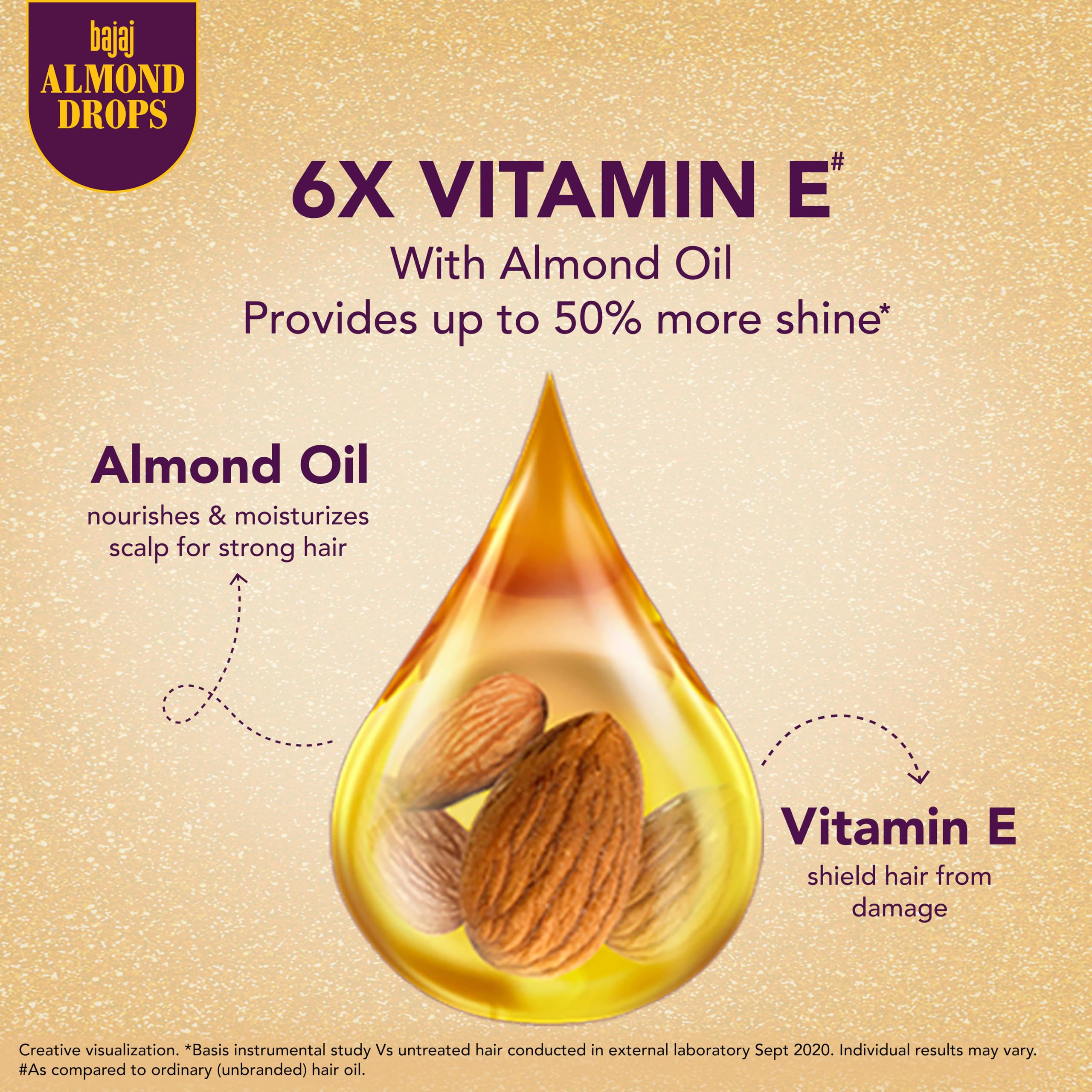 Bajaj Almond Drops on hair demonstrates lustrous shine after use