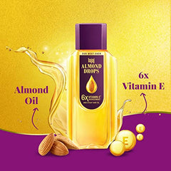 Bajaj Almond Drops Vitamin E close up emphasizes nourishing antioxidant benefit