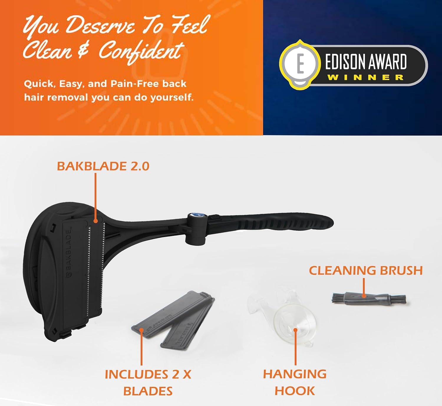 Bakblade 2.0 back shaver extra blades pack included for ongoing use.