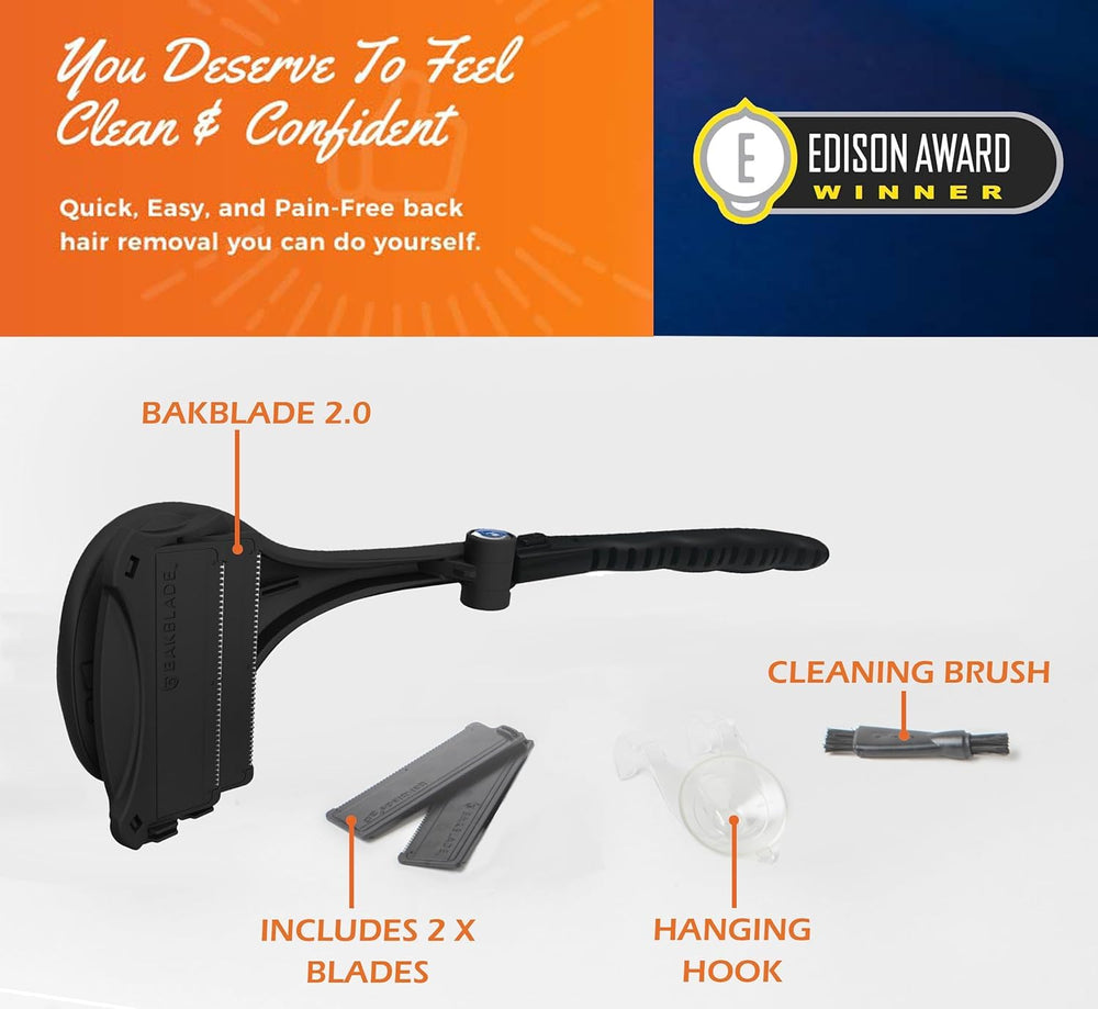 Bakblade 2.0 back shaver extra blades pack included for ongoing use.