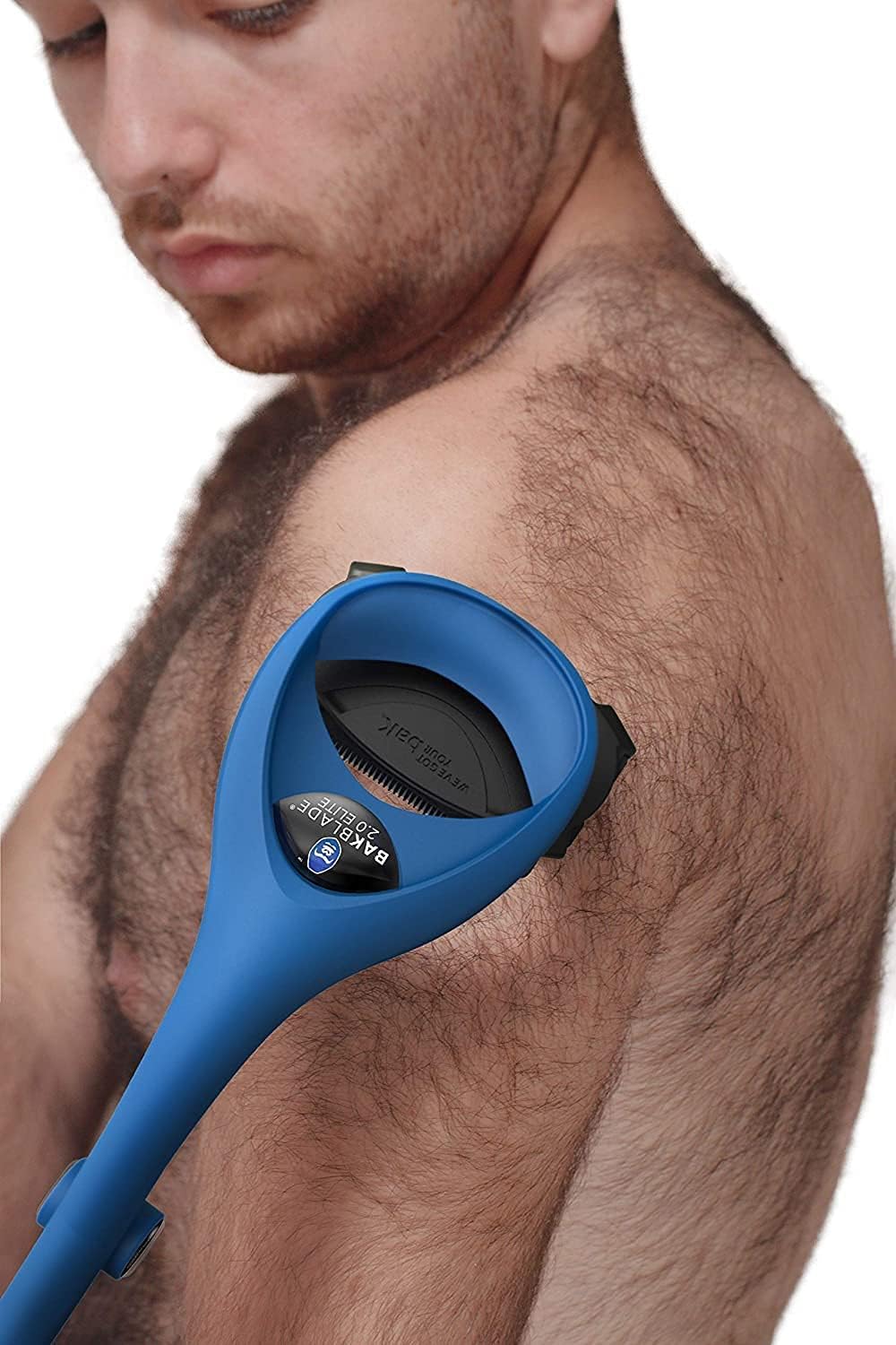 BAKblade 2.0 Elite Plus ergonomic-handle shot; emphasizes a comfortable grip during grooming.