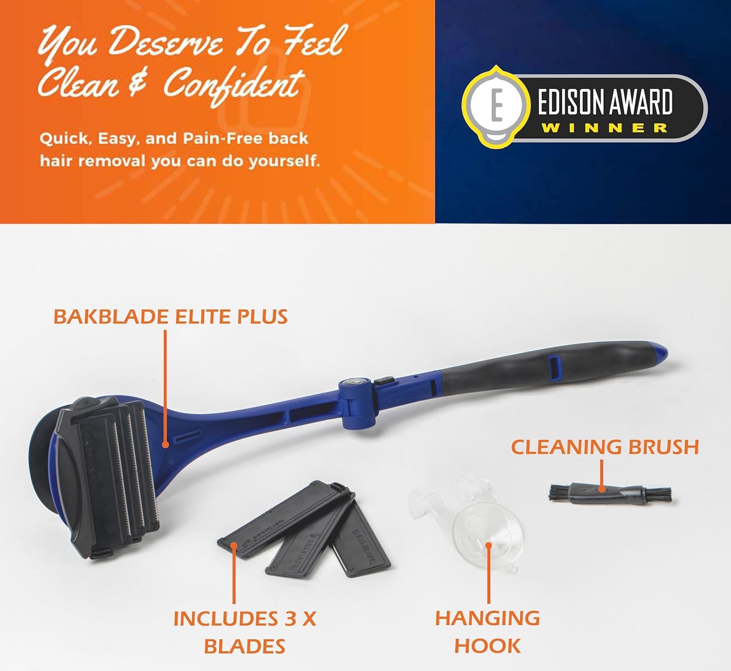 BAKblade 2.0 Elite Plus exfoliating brush included; ready for prep before shaving.