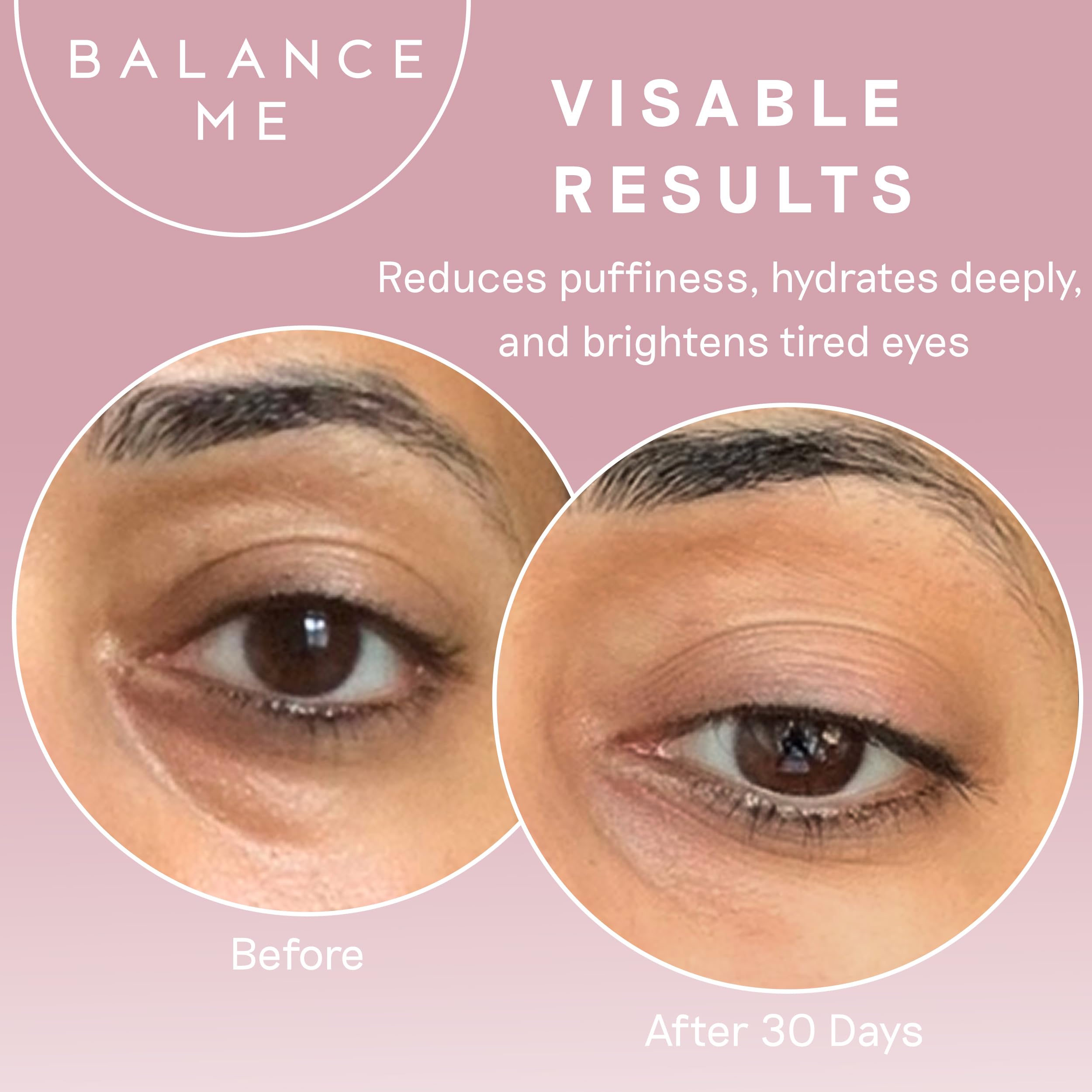 Balance Me Wonder Eye Cream application dots demonstrate quick absorption under makeup.