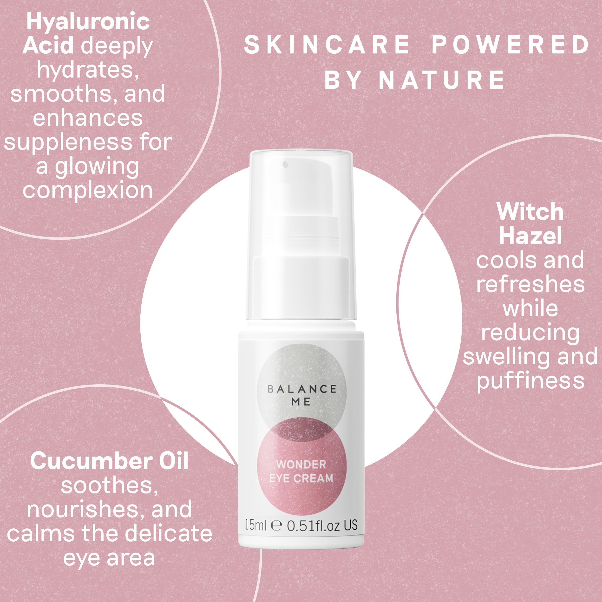 Balance Me Wonder Eye Cream packaging on shelf communicates vegan cruelty-free values.