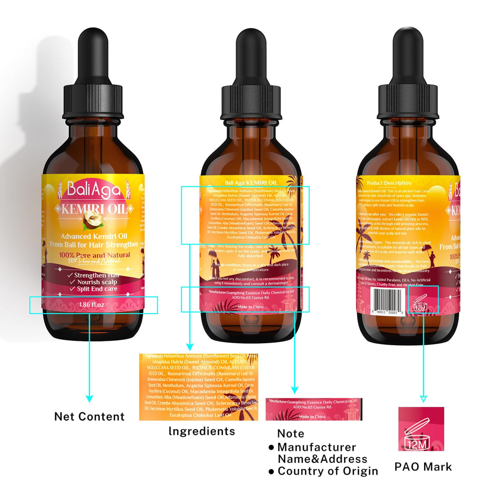 Bali Aga Kemiri Oil packaging displayed on shelf for easy purchase.