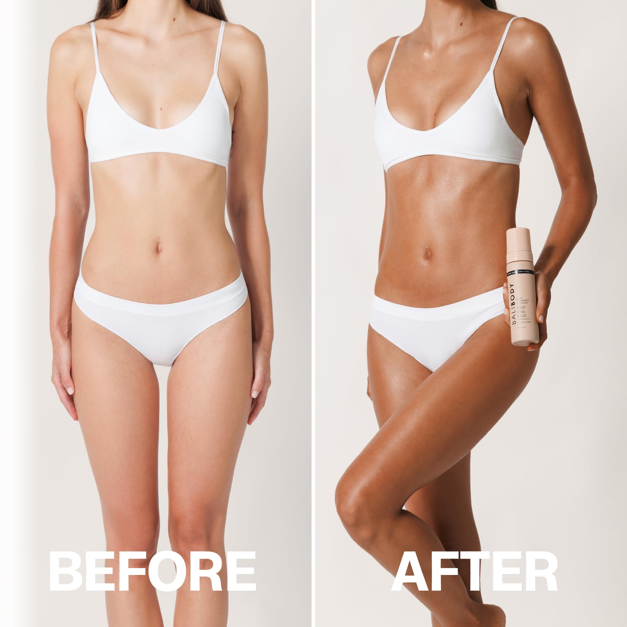 Bali Body Ultra Dark Self Tanner Mousse application foam shows smooth, streak-free tanning for beginners