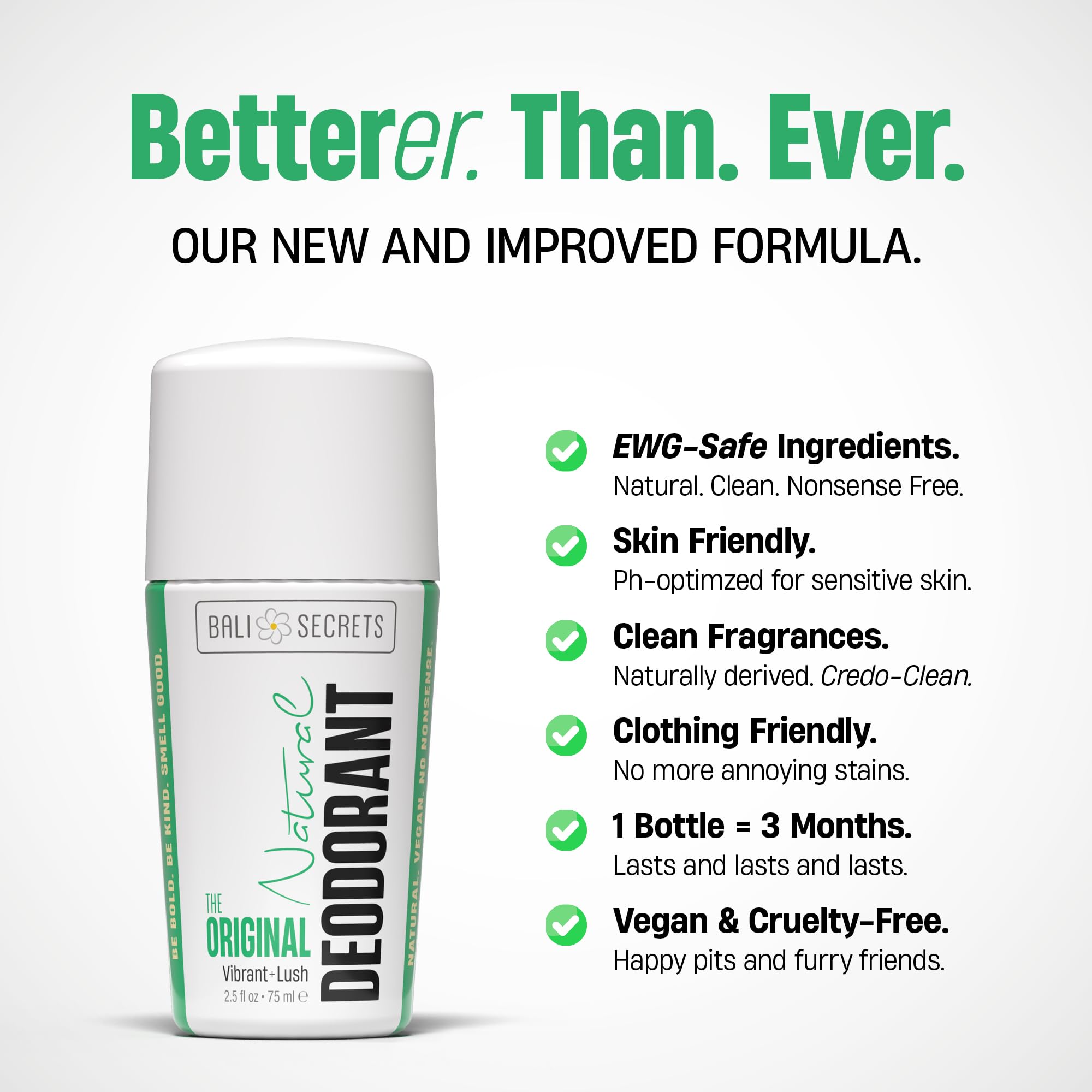 Bali Secrets clean ingredients label — non-toxic formula without aluminum or parabens