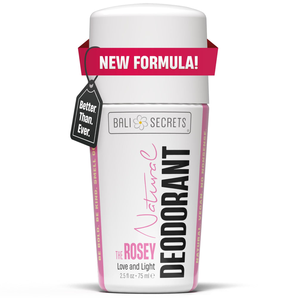 Bali Secrets THE ROSEY roll-on bottle offers long-lasting odor protection for daily wear.