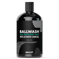 Ballsy Ballwash charcoal bottle pour for quick, refreshing cleanse.