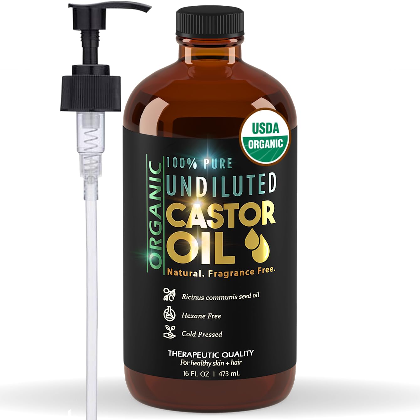 BALM OF GILEAD castor oil amber bottle with pump for easy daily application