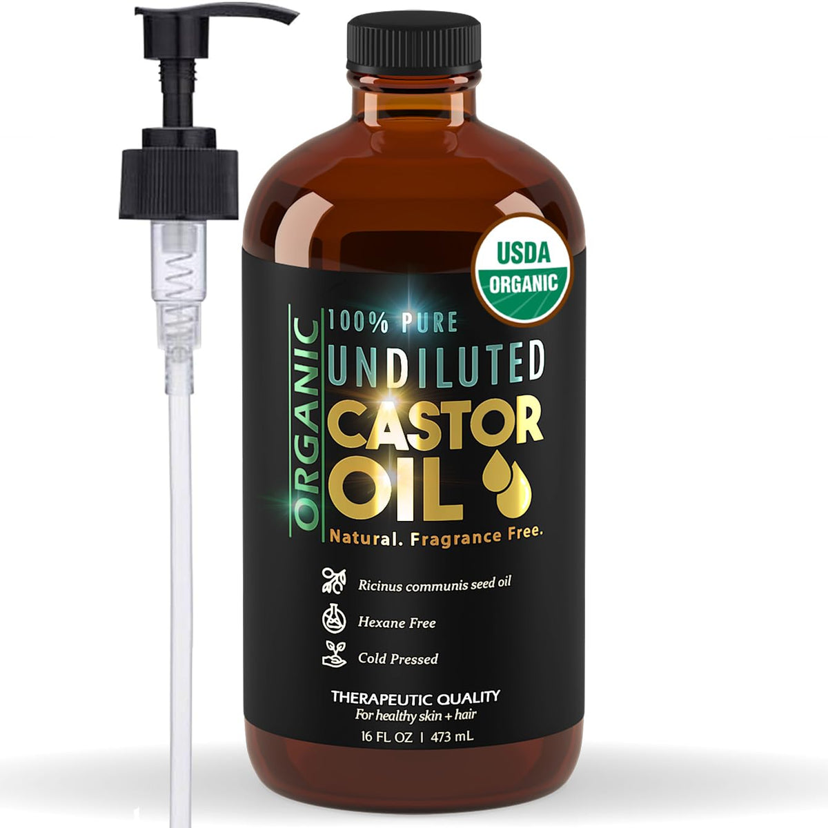 BALM OF GILEAD castor oil amber bottle with pump for easy daily application