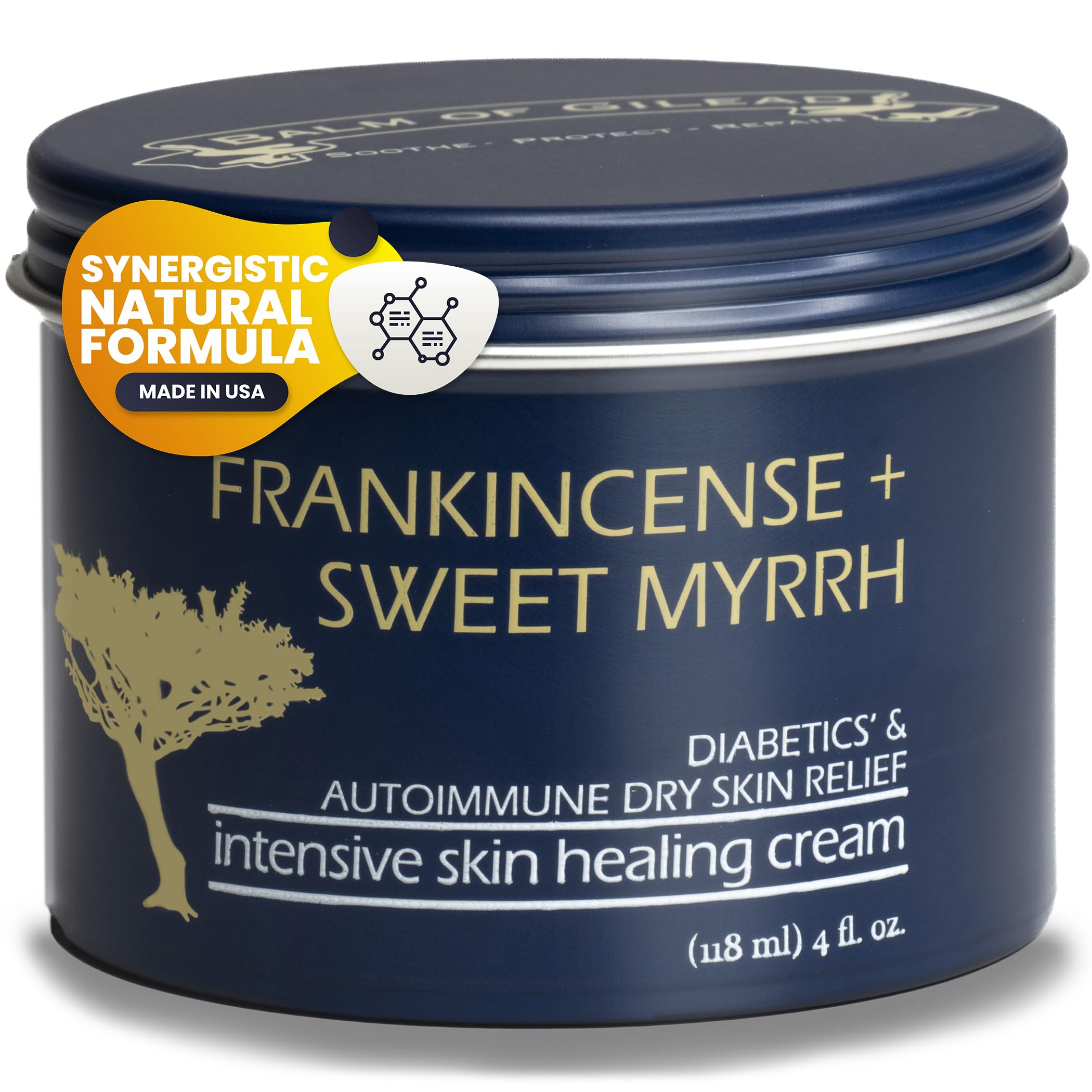 BALM OF GILEAD foot healing cream jar closeup showcasing rich moisture for sensitive skin.
