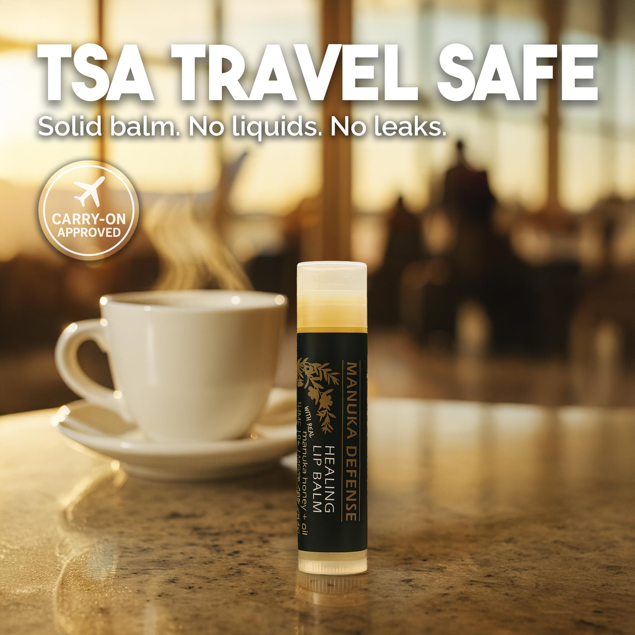 BALM OF GILEAD Manuka Defense Balm embossed label signals premium lip care