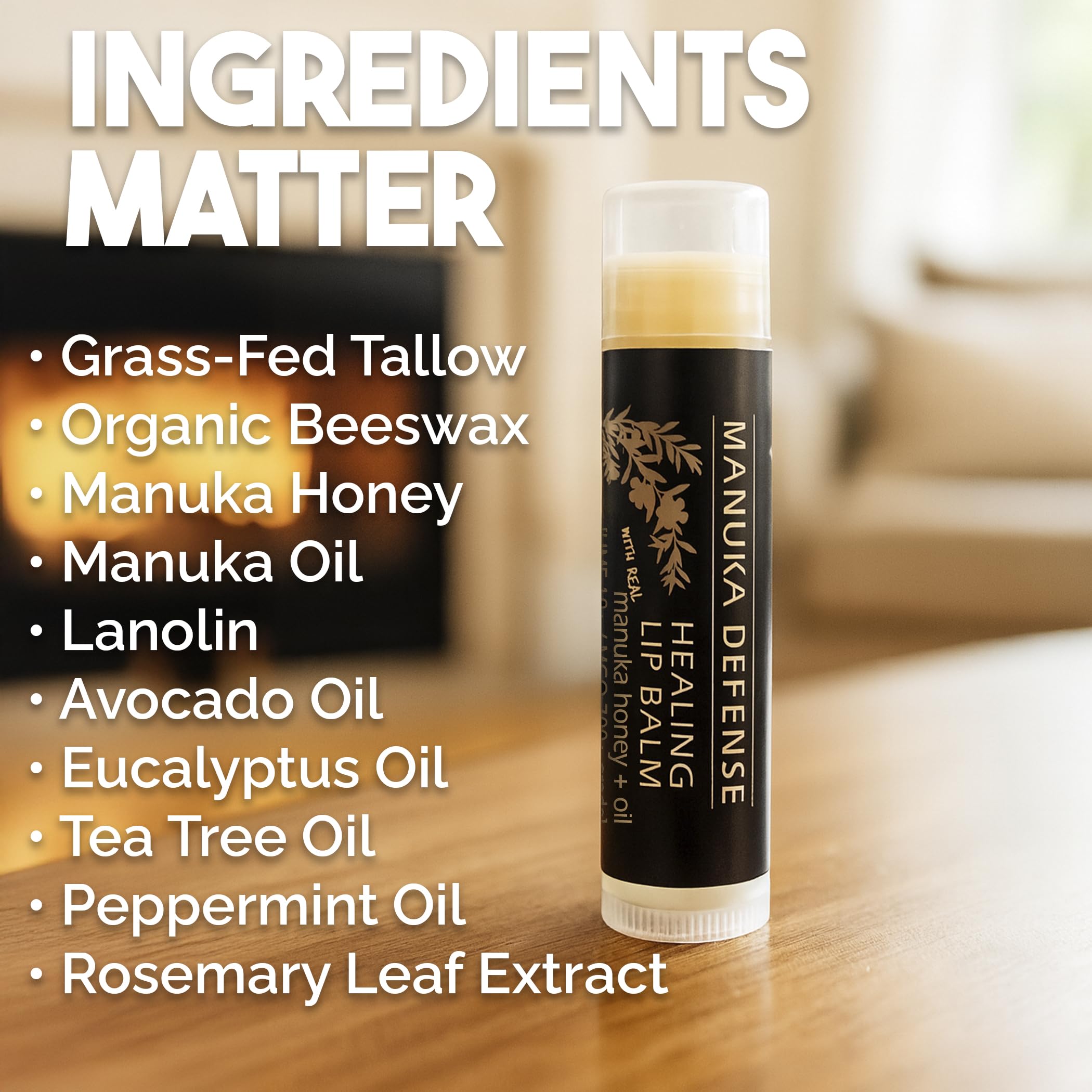 BALM OF GILEAD Manuka Defense Balm ingredients showing manuka and tea tree