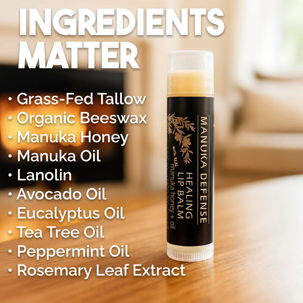 BALM OF GILEAD Manuka Defense Balm ingredients showing manuka and tea tree