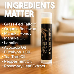 BALM OF GILEAD Manuka Defense Balm ingredients showing manuka and tea tree