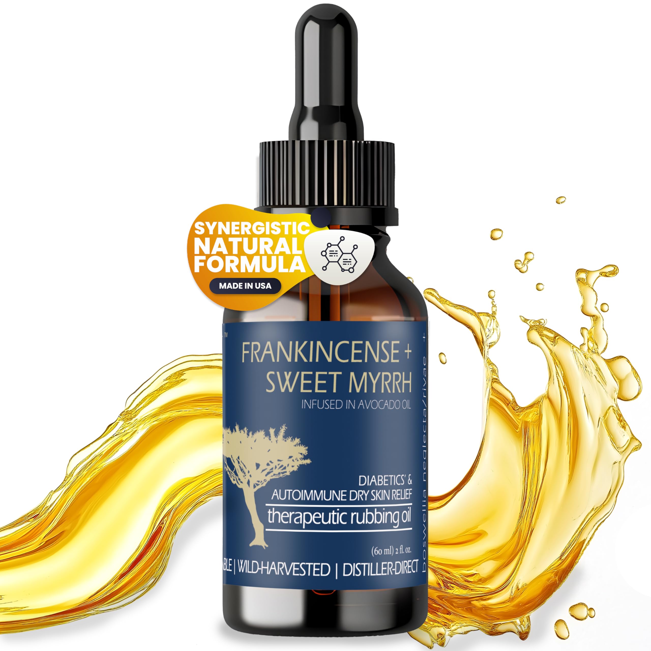 BALM OF GILEAD Neuropathy Oil bottle pour shows easy, quick application for dry skin nourishment.