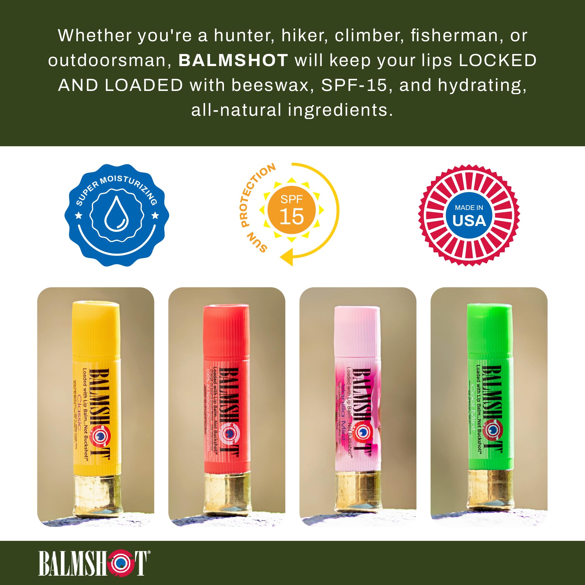 Balmshot lip balm tight-fitting cap keeps the contents secure during activity.