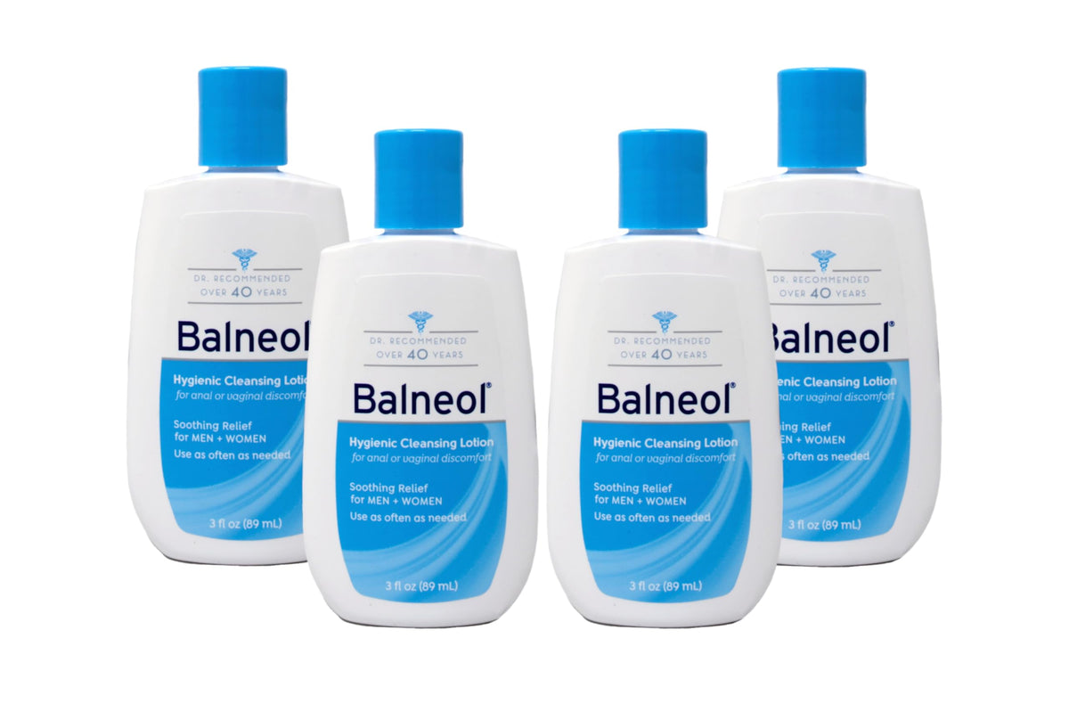Balneol bottle showing silky, water-free cleansing for sensitive areas