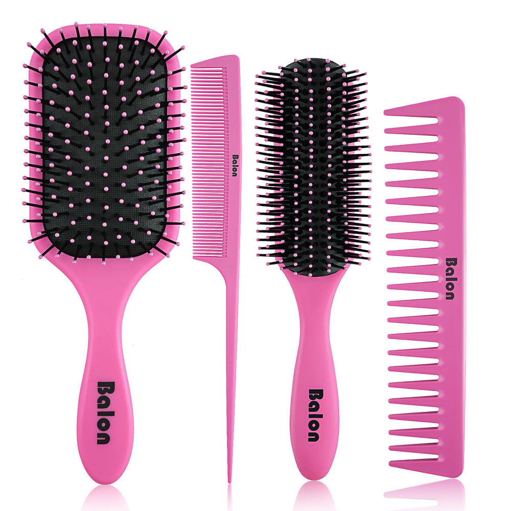 BALON 4Pcs Detangling Brush Set – paddle brush for knot-free detangling and shine