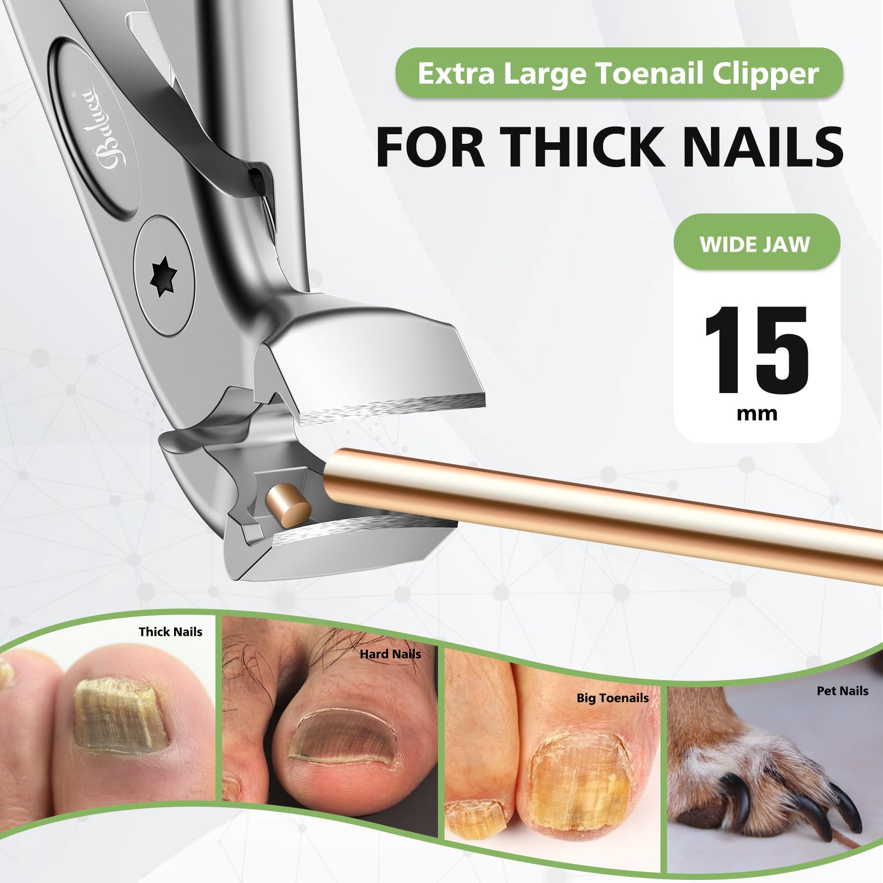 Baluca heavy-duty fingernail clipper with ergonomic handle reduces hand fatigue.
