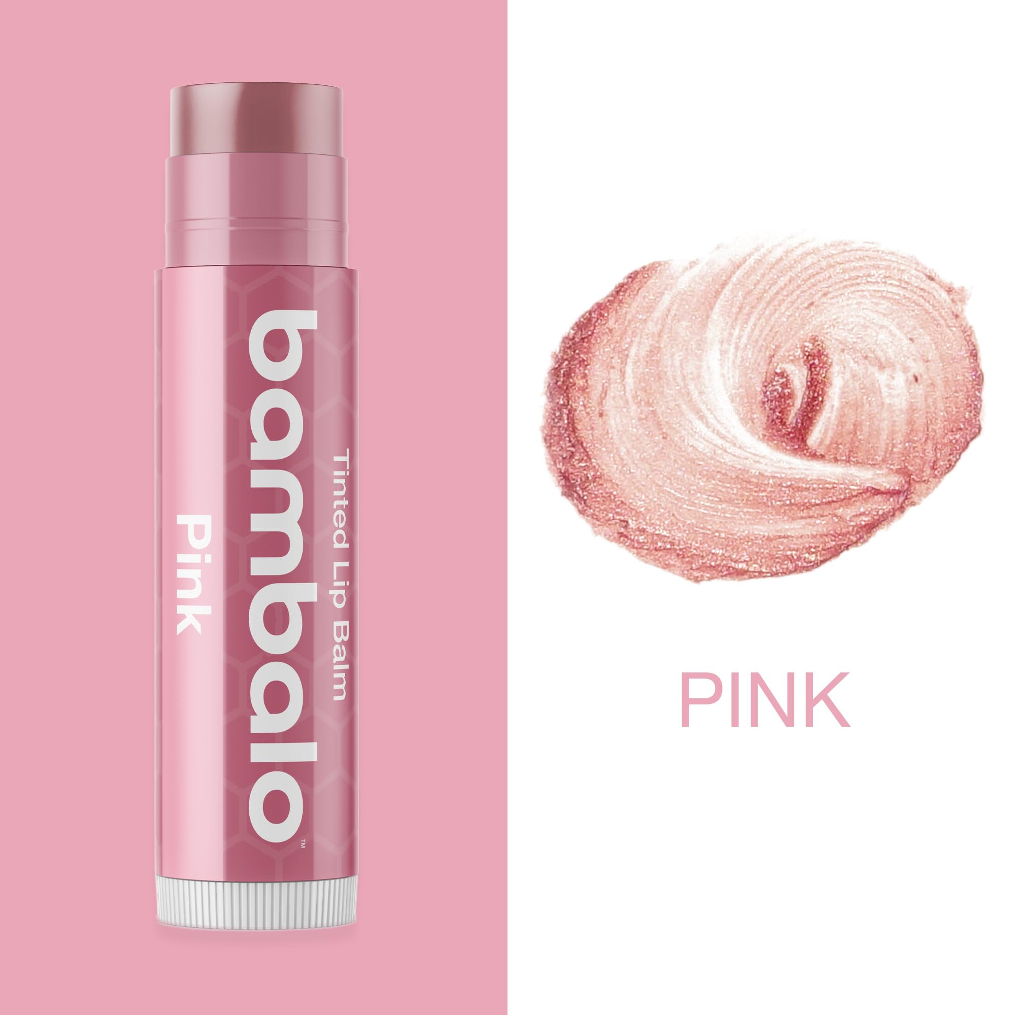 Bambalo pink lip balm close-up highlighting peppermint hint for a refreshing smile.
