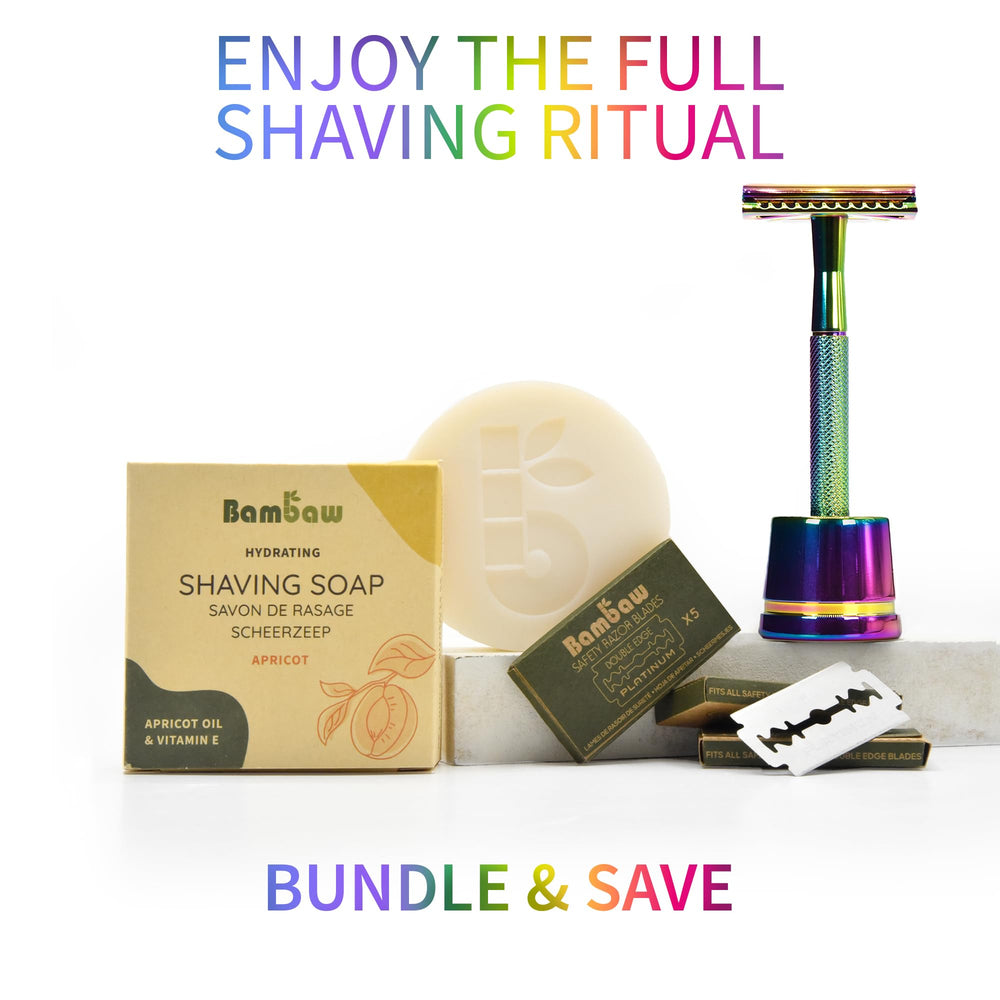 Bambaw daily shaving routine with rainbow razor