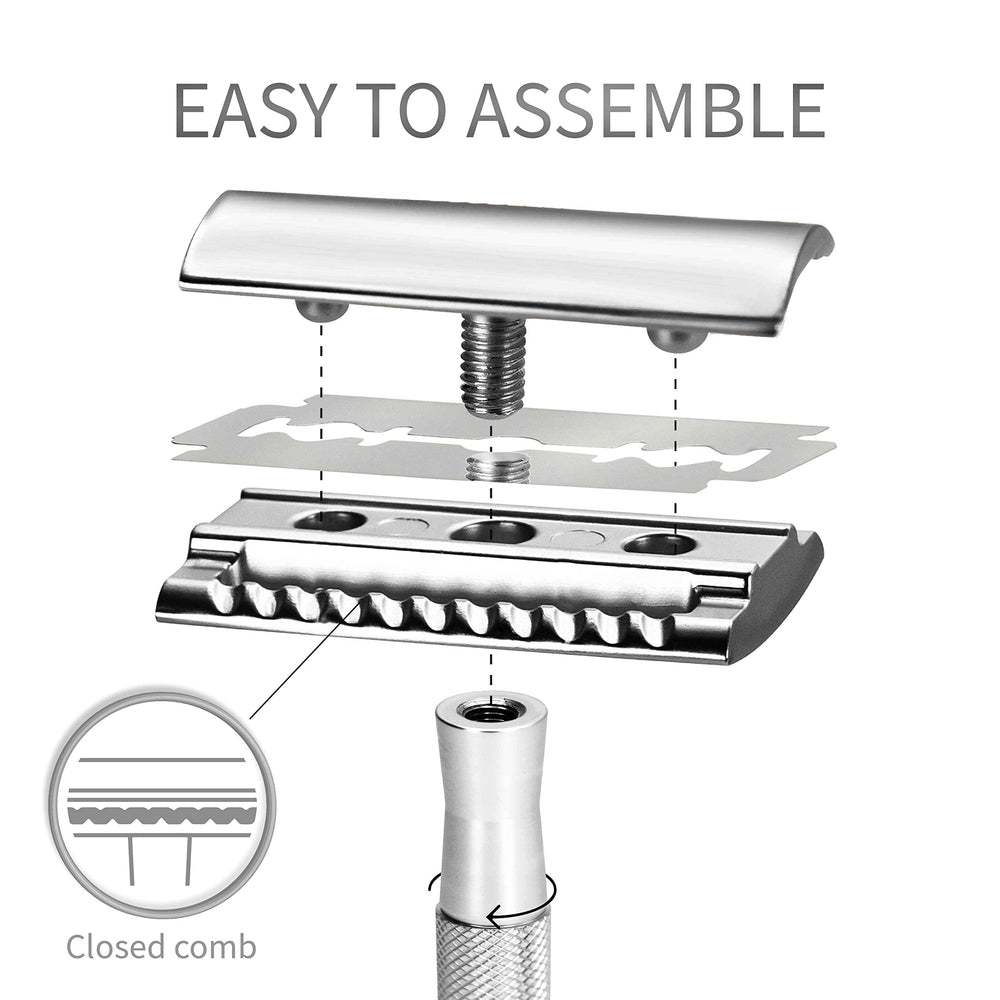 Bambaw metal safety razor close-up shows durable construction for reuse.