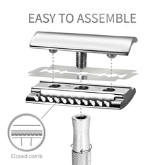 Bambaw metal safety razor close-up shows durable construction for reuse.
