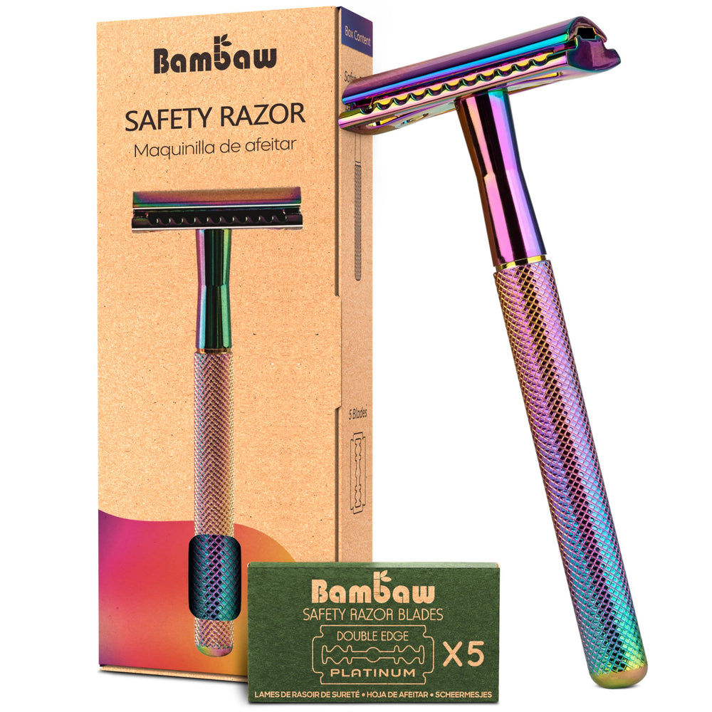 Bambaw rainbow double-edge razor hero for eco-friendly grooming