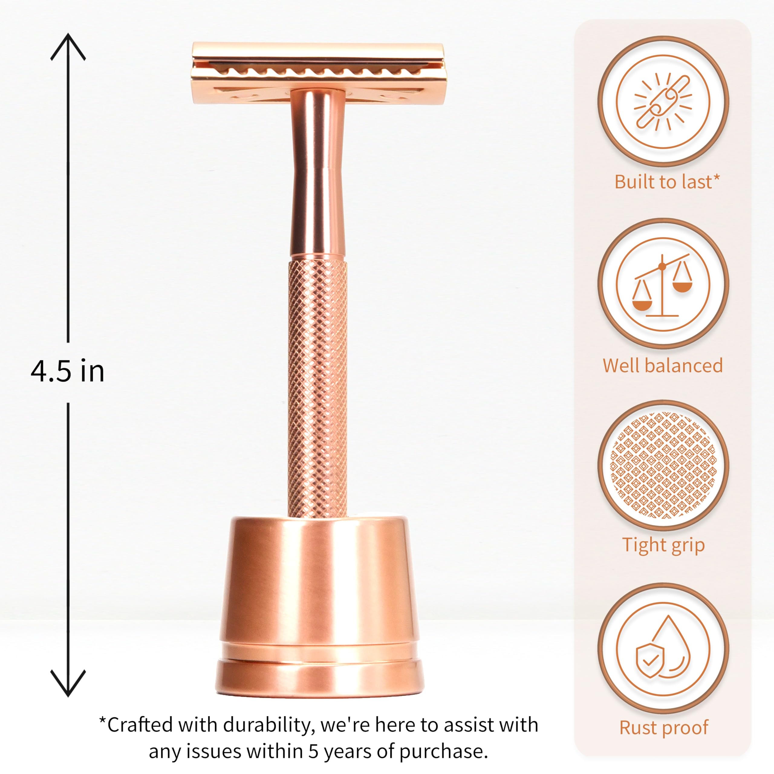 Bambaw razor stand in rose gold keeps your razor organized and ready.