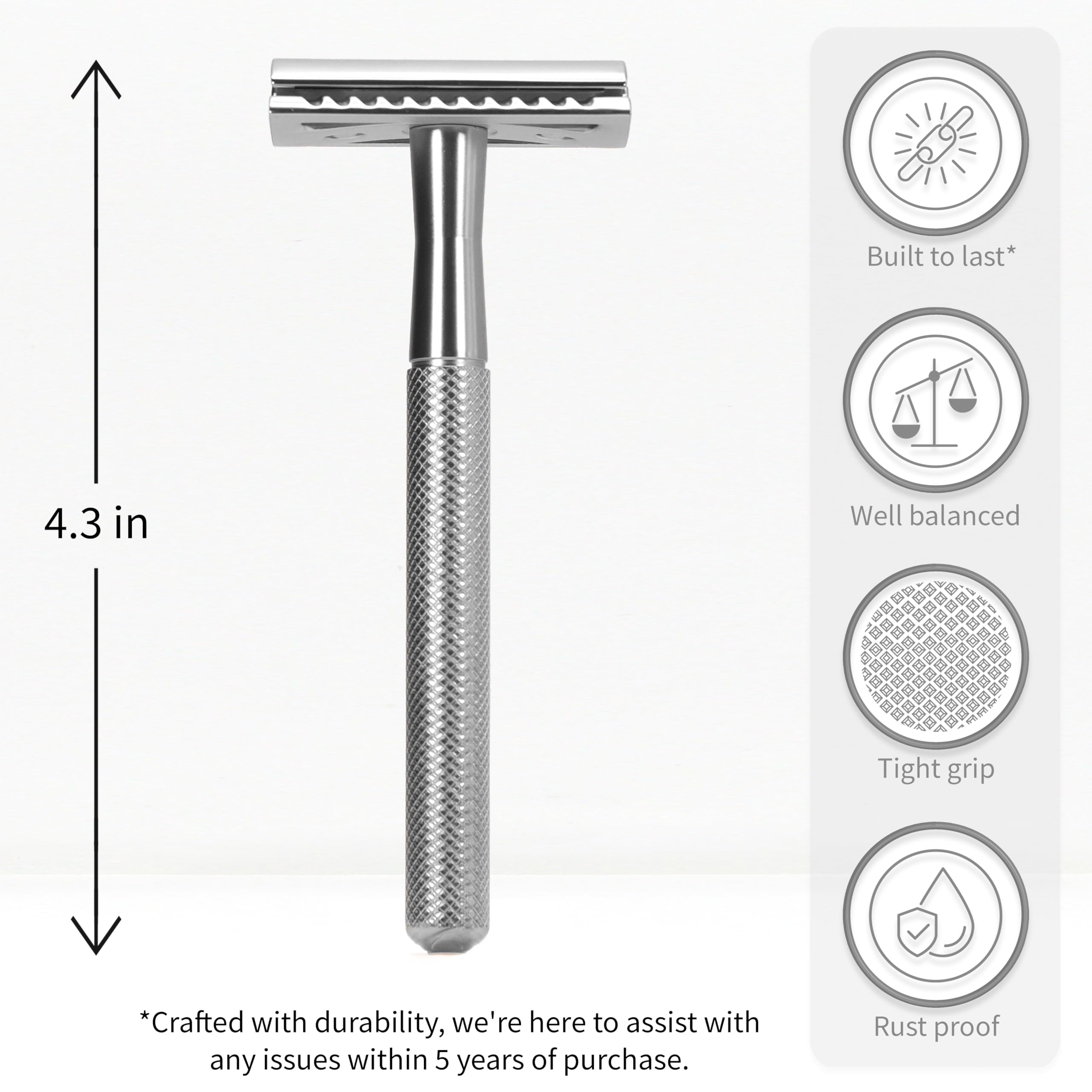 Close-up of Bambaw safety razor handle showing durable metal design.