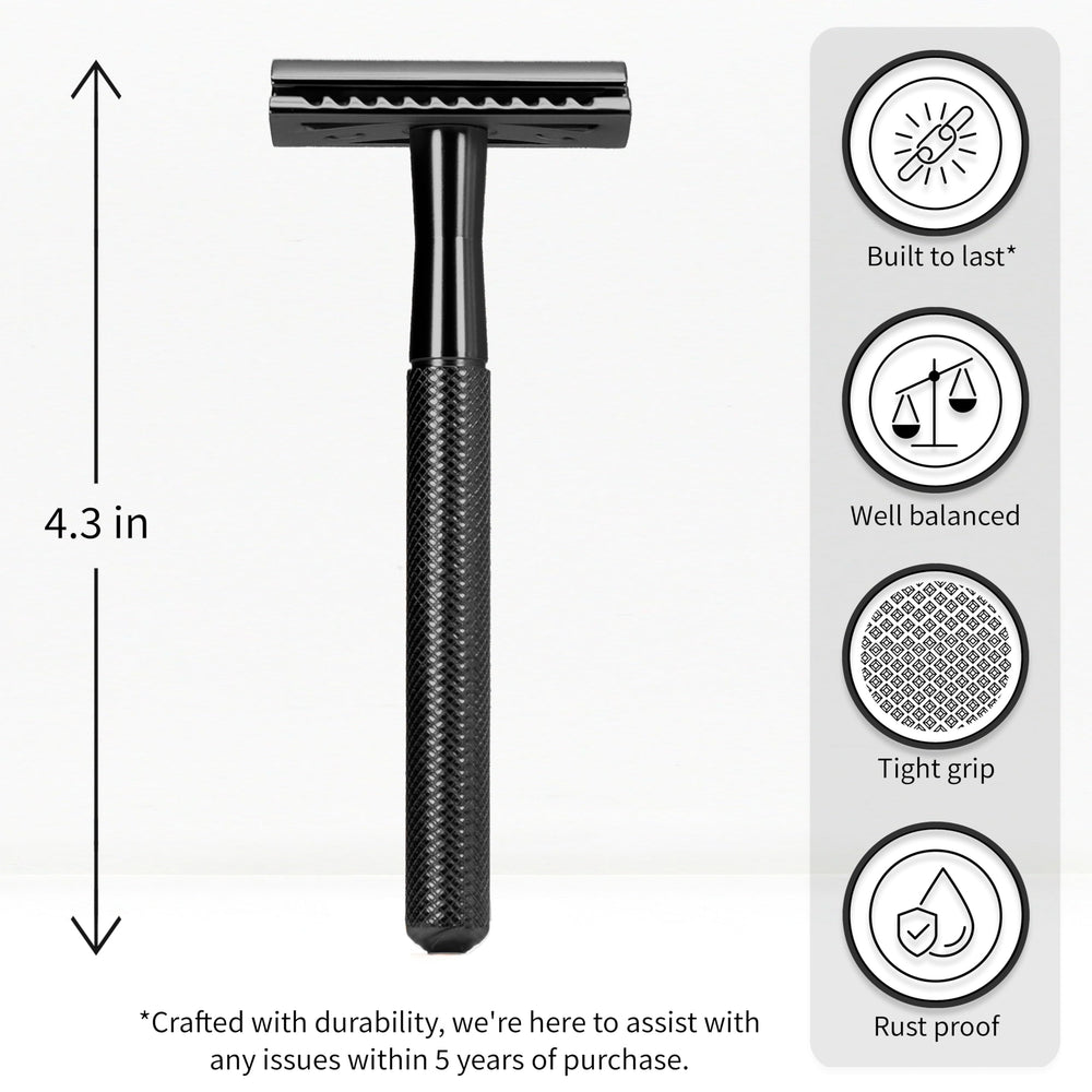 Bambaw safety razor metal body detailed shot highlighting long-lasting eco-friendly design.