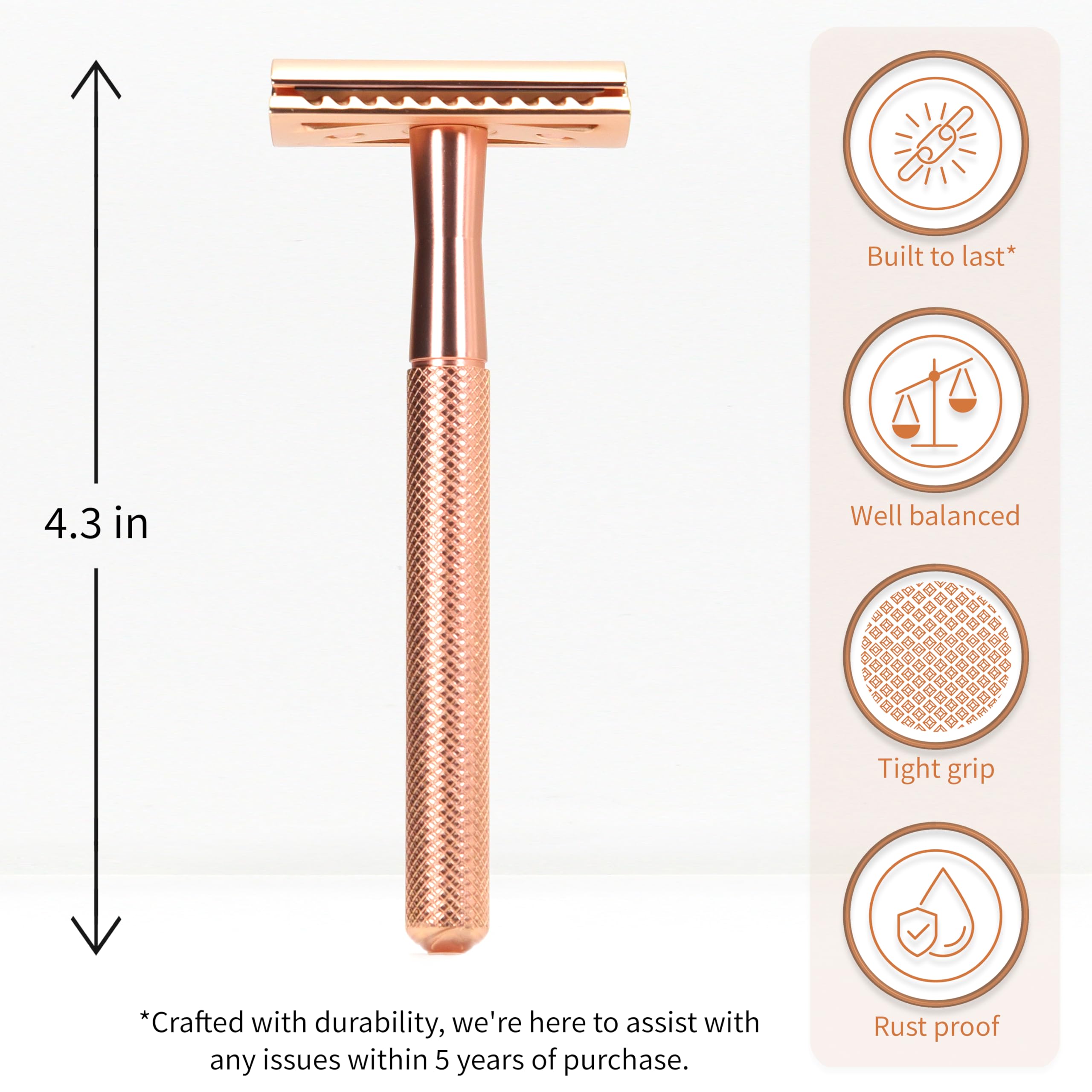 Bambaw safety razor rose gold handle detail highlights ergonomic grip for precise control