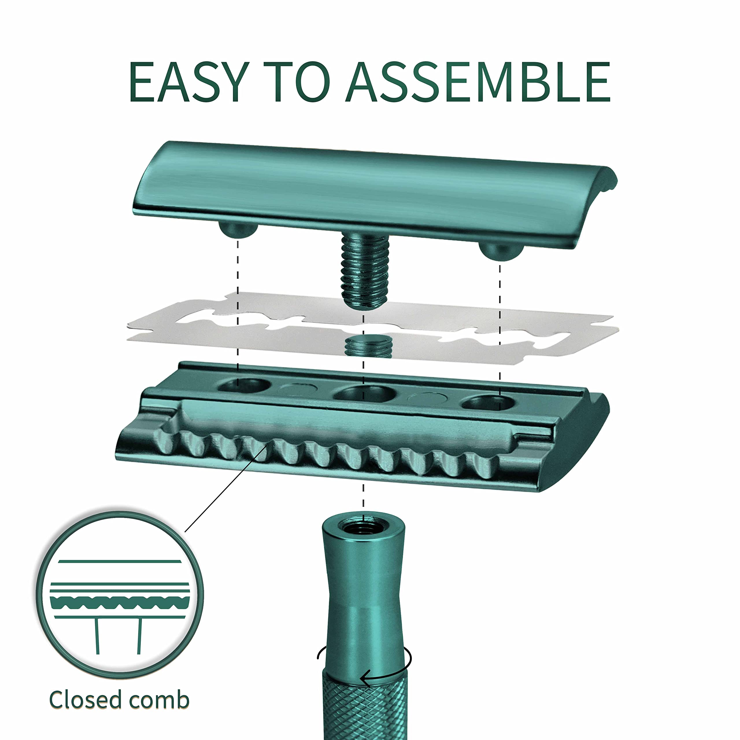 Bambaw sea green metal razor handle showing lasting grip and design