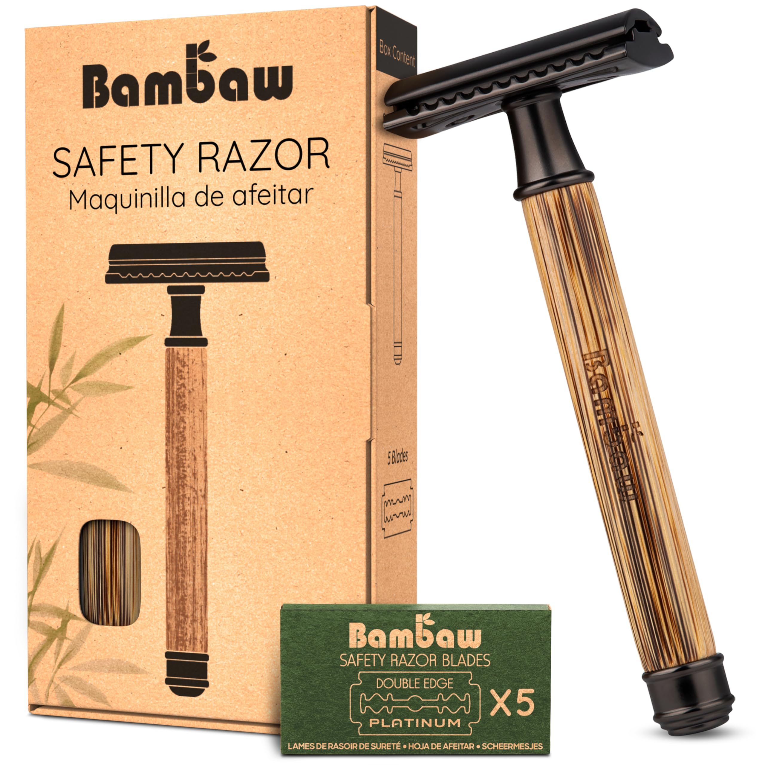 Bambaw slim bamboo black razor handle provides ergonomic grip for precise shaving
