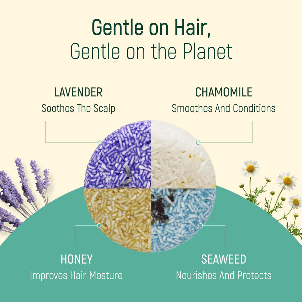 BAMBOEARTH chamomile bar image promotes calming hair care with natural ingredients.