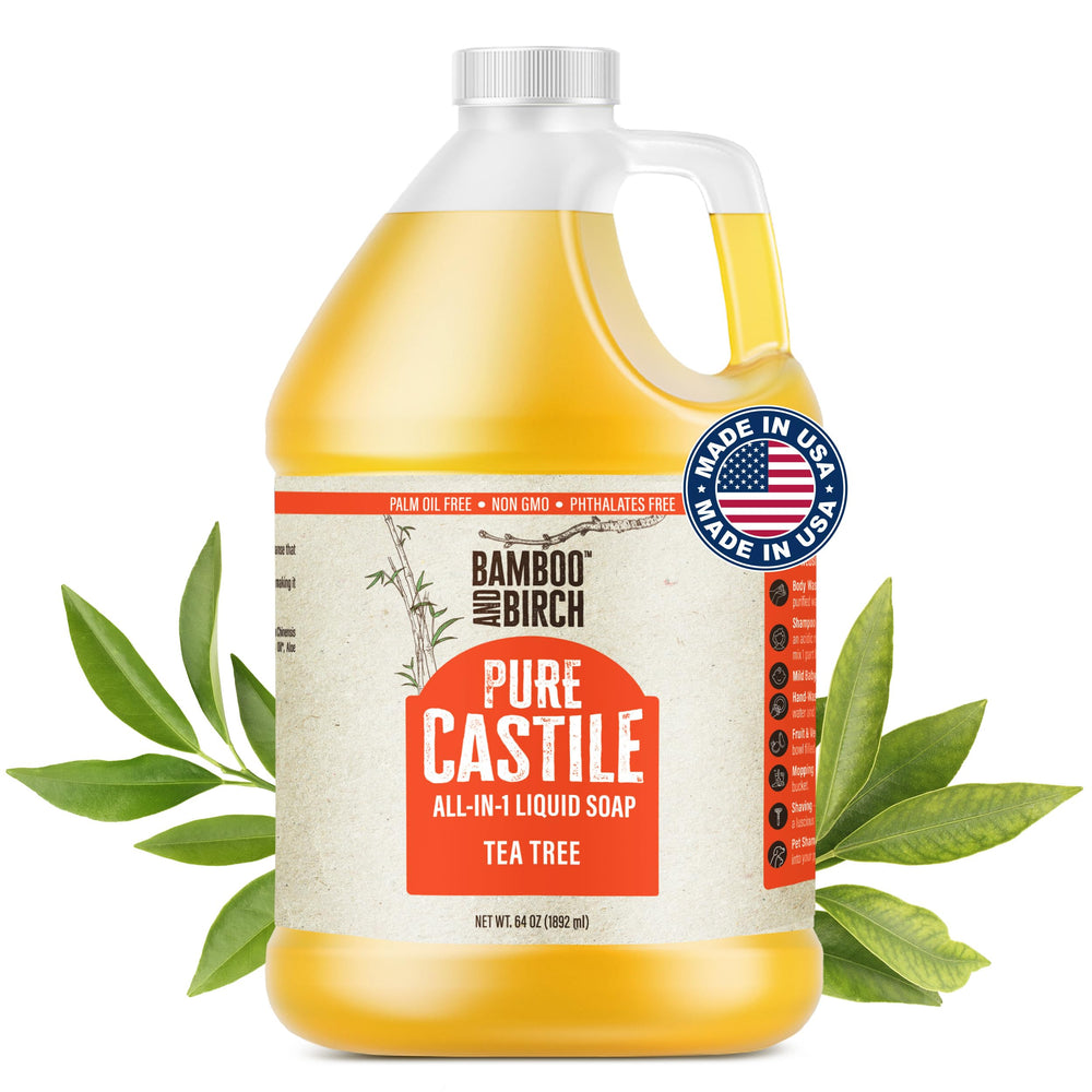 Bamboo and Birch Jabón Castile líquido – botella de árbol de té para uso diario suave