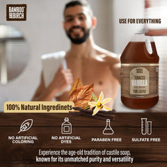 Bamboo and Birch castile soap liquid bottle with pump for easy, gentle hand washing